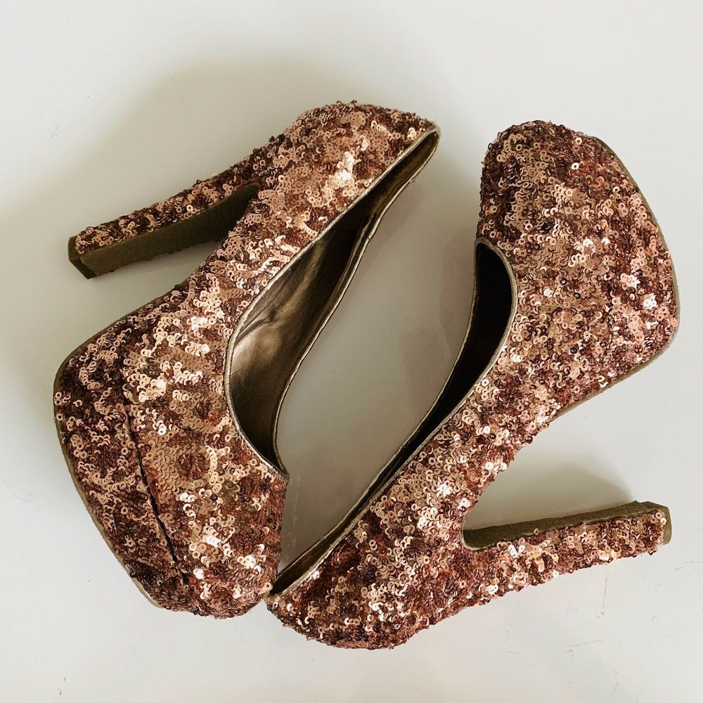 Steve Madden P-Rebaa Rose Gold Sequin Heels - Picture 2 of 5